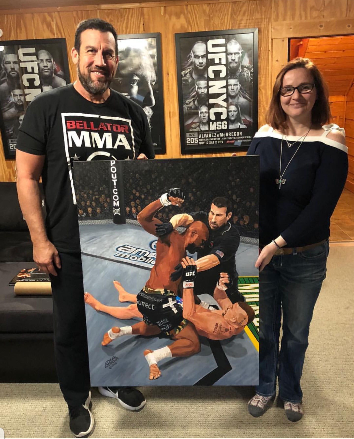 Big John McCarthy and Loretta Hunt with Edgar Brown MMA Painting