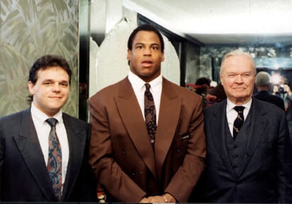 Artist Edgar J. Brown, Eric Dorsey, NY Giants Owner Wellington Marra at Solo Art Exhibit ESN