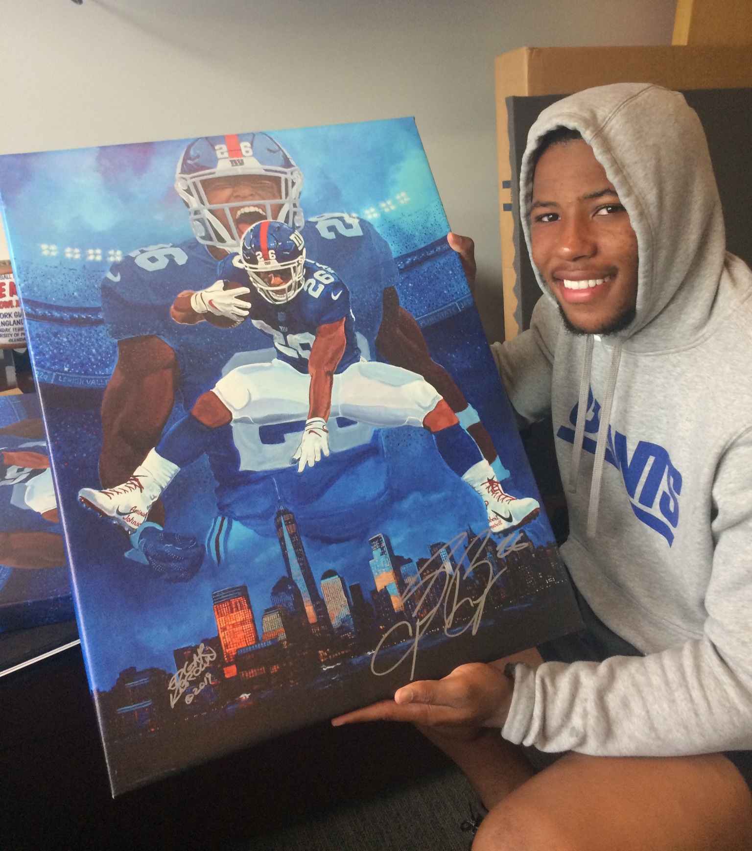 NY Giants Saquon Barkley Holding Edgar Brown Artwork