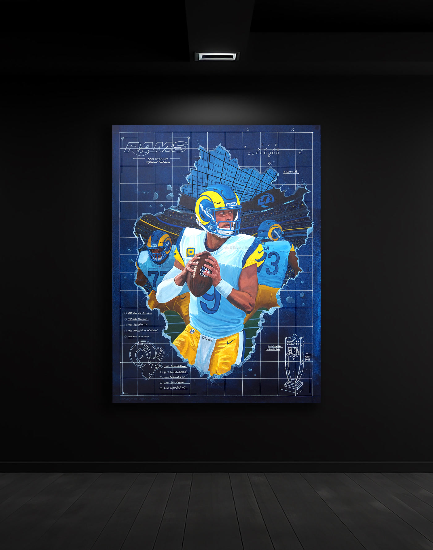 Los Angeles Rams quarterback Matthew Stafford Blueprint for Success NFL-licensed limited edition painting by Edgar Brown