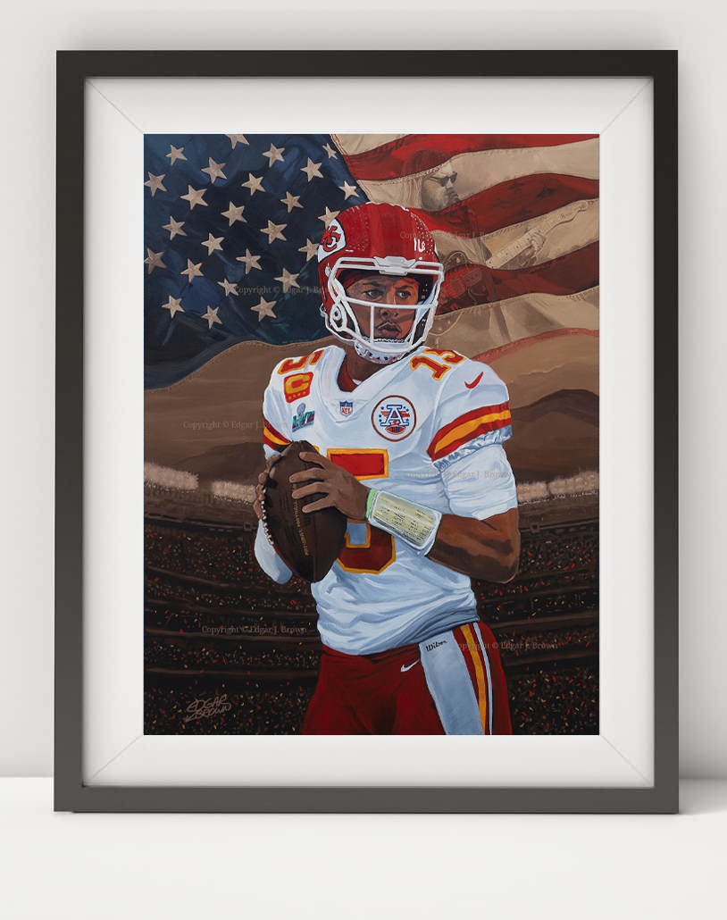 Patrick Mahomes Kansas City Chiefs MVP American Anthem 28 x 36 Fine Art  Canvas by Edgar Brown